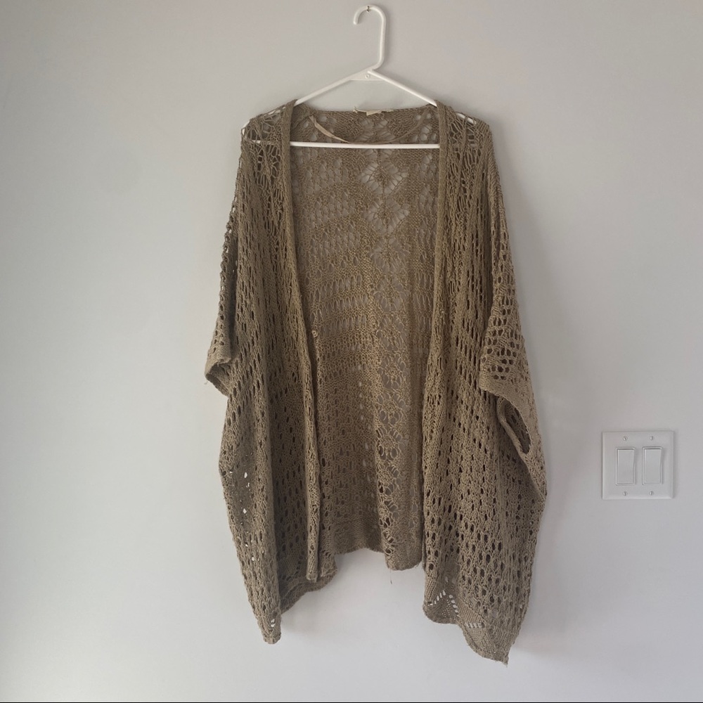 Tan Crochet Shawl Cardigan